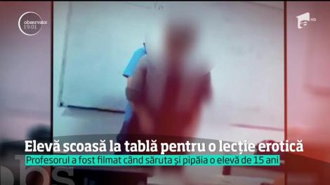 Scene scandaloase &icirc;ntr-o şcoală din Rom&acirc;nia. Un profesor a fost filmat &icirc;n timp ce săruta şi pipăia, &icirc;n timpul orelor, o elevă scoasă la tablă