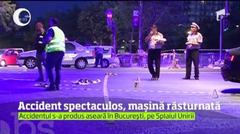 Accident spectaculos, mașină răsturnată. Ambii șoferi susțin că au intrat pe culoarea verde a semaforului în intersecție