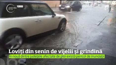 Loviți din senin de vijelii și grindină. În nouă dintre județele afectate de ploi există pericol de inundații