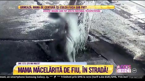 Imagini șocante! O mamă a fost bătută crunt de fiu, chiar pe stradă!