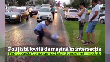 Incident şocant în centrul Capitalei. O poliţistă a fost lovită de o maşină în zona Piaţa Universităţii