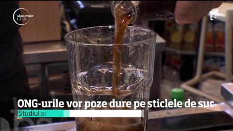 Etichete cu imagini dure pe sticlele de suc cu acid