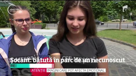 Imagini şocante filmate la Braşov, unde o tânără a fost atacată, din senin, de un bărbat în toată firea