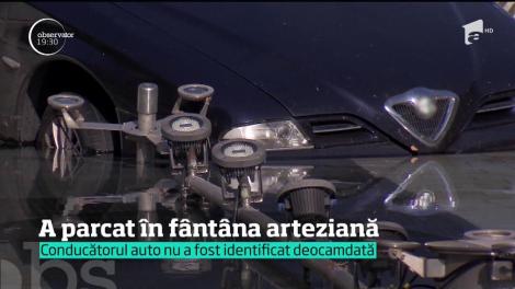 O maşină a aterizat &icirc;n mijlocul unei f&acirc;nt&acirc;ni arteziene din centrul Capitalei. Şoferul cascador este de negăsit