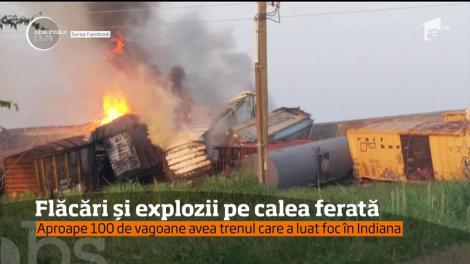 Situaţie complicată în statul american Indiana, după ce un tren a deraiat, după care a fost cuprins de flăcări!