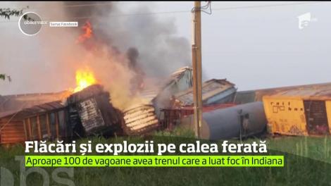 Un tren a fost cuprins de flăcări uriaşe, după ce a deraiat în statul american Indiana