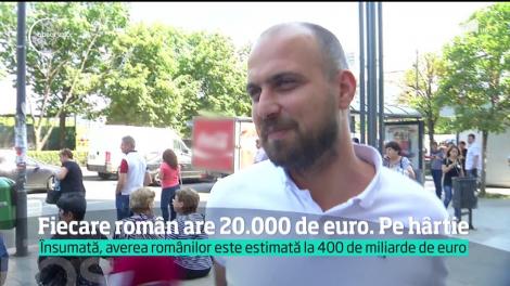 Pe hârtie, fiecare român are o avere de aproximativ 20 de mii de euro