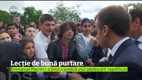 Emmanuel Macron i-a dat o lecţie unui adolescent dornic să iasă în evidență: "Eu cu mine nu sunt Manu, ci domnule președinte"