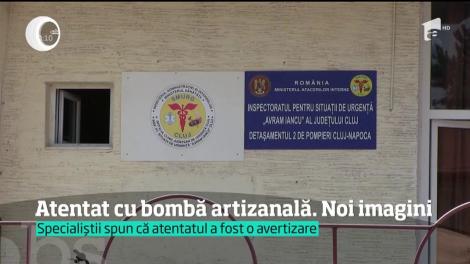 Primele imagini de la atentatul cu bombă artizanală din Cluj-Napoca. Pompierul surprins de suflul deflagraţiei ar fi fost ţintă sigură
