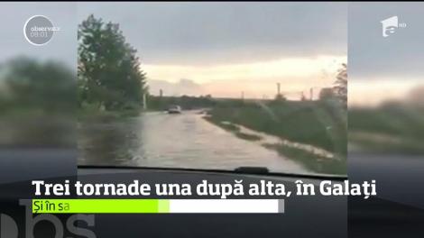 Trei tornade, una după alta, în Galați. O dublă tornadă a apărut după o ploaie torențială, în localitatea Cuca