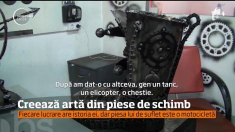Creează artă din piese de schimb. Tânărul realizează opere de artă din piese reciclate ale autoturismelor