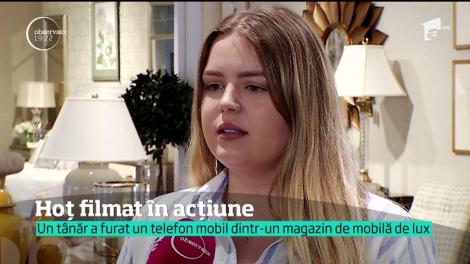 Un hoţ a fost surprins în acţiune de camerele de luat vederi dintr-un magazin de mobilă de lux din Capitală