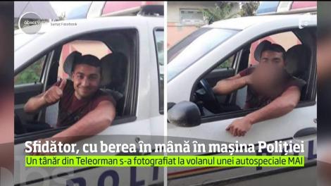 Un tânăr din localitatea Brânceni, judeţul Teleorman, s-a fotografiat la volanul unei maşini de Poliţie!