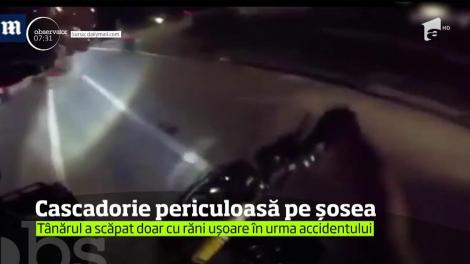 O cascadorie periculoasă aproape că l-a costat viaţa pe un motociclist american