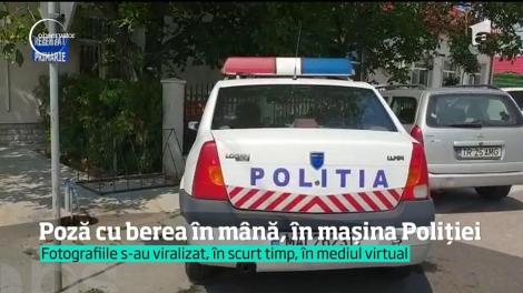 Doamne, cum e posibil?! Poză cu berea în mână, în mașina Poliției. Fotografiile au devenit VIRALE după ce au fost publicate pe internet