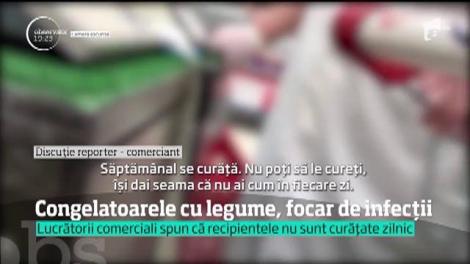 Ne umplem de bacterii din cauza mizeriei din România. În unele magazine, angajaţii recunosc că nu prea spală galantarele în care ţin legumele