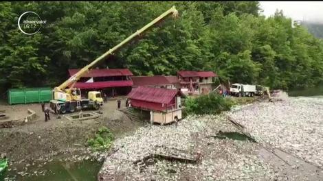 Tone de gunoaie adunate din apele Bicazului