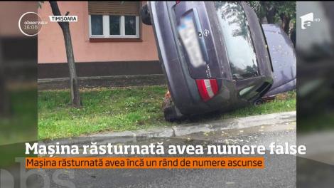Accident de circulaţie cu surprize la Timişoara! Mașina răsturnată avea numere false