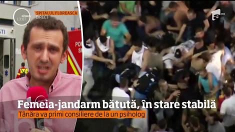 Tânăra jandarm agresată aseară la proteste este internată în stare stabilă la Spitalul Floreasca