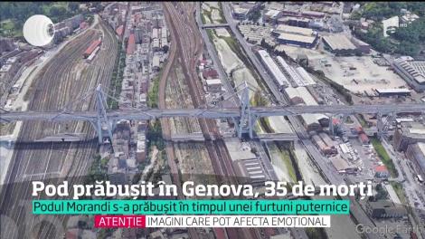 Cel puţin 35 de oameni au murit după ce un pod de autostradă, plin cu maşini, s-a prăbuşit peste mai multe case, lângă Genova, Italia