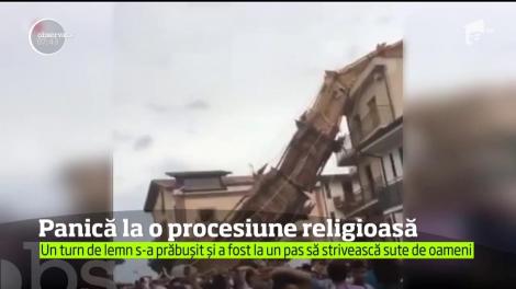 Un turn din lemn înalt de 25 de metri s-a prăbușit la o procesiune închinată Fecioarei Maria, în Italia