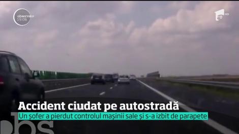 Un accident ciudat a fost surprins de o cameră video pe Autostrada Soarelui