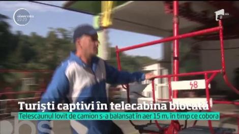 Scene incredibile pe Dealul Cetăţii din Deva! Un telescaun a fost lovit de un camion încărcat cu buşteni