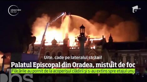Incendiu uriaş la Oradea, una dintre cele mai clădirile istorice ale oraşului, Palatul Episcopiei Greco Catolice, a ars