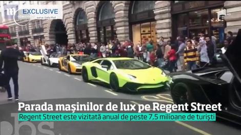 O faimoasă stradă din Londra a devenit, pentru o zi, cea mai luxoasă parcare din lume. Bolizi de milioane de euro s-au aliniat pe marginea drumului