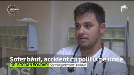 Șofer băut, accident cu poliția pe urme