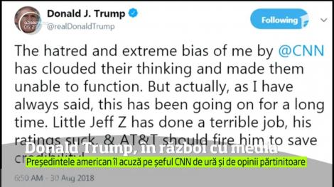 Donald Trump îl acuză pe șeful CNN de ură și de opinii părtinitoare