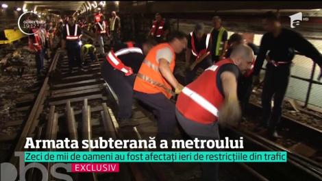 O armată de oameni lucrează umăr la umăr pentru a moderniza linia de metrou din nordul Capitalei