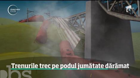 Trenurile circulă din nou pe podul prăbuşit pe jumătate, în Dolj, dar cu restricţii de viteză
