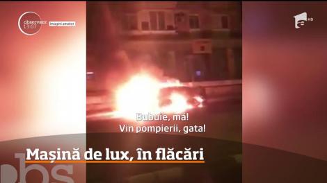 O mașină de lux a ars în centrul Galațiului