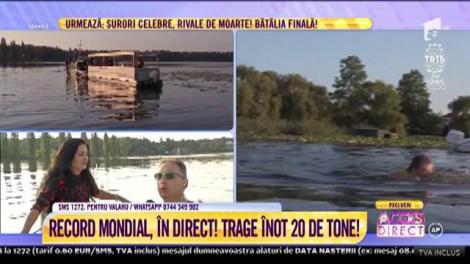 Record mondial, în direct! Radu Valahu inoată cu 20 de tone pe braţe!