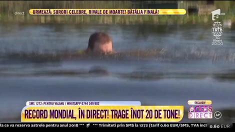 Record mondial, în DIRECT! Radu Valahu a înotat trăgând după el 20 de TONE!
