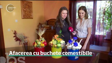 Clasicul buchet de flori este reinventat zilnic de o timişoreancă. Face aranjamente din legume şi din fructe pe bandă rulantă