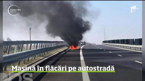 Mașină în flăcări pe Autostrada A1 în judeţul Timiş