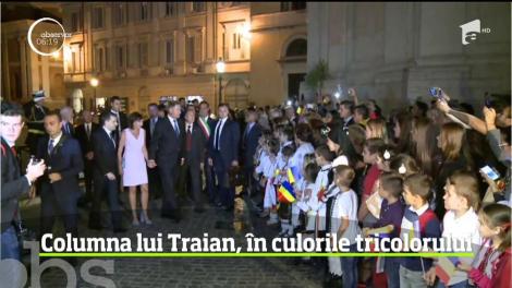 Momente emoţionante la Roma. Columna lui Traian a fost iluminată în culorile drapelului României