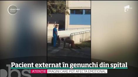 Imagini revoltătoare! Un bătrân a fost filmat în timp ce se târăşte, în genunchi, în faţa unui spital din Călărași