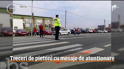 Treceri de pietoni cu mesaje de atenţionare, la T&acirc;rgu Jiu