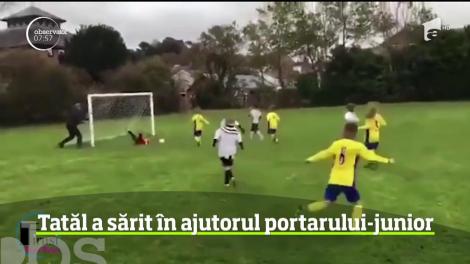 Un britanic poate concura pentru titlu de "tatăl anului". Și-a împins copilul înspre minge că să apere un gol