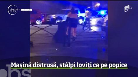 Accident în Capitală. Un tânăr a intrat cu maşina în gardul care delimitează şoseaua de linia de tramvai