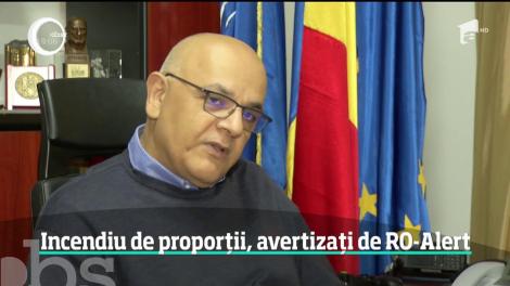 Foc devastator la o fabrică de mobilă din T&acirc;rgovişte! Sistemul RO-ALERT a fost activat!