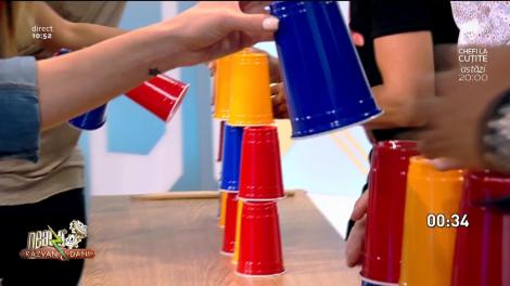 Mandinga versus Flavia Mihășan, cea mai nouă provocare de la ”Neatza”!  Află cine a reușit să construiască piramida din pahare