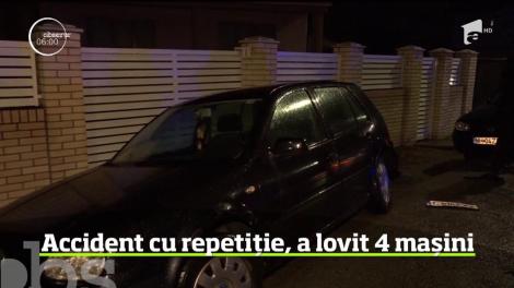 În numai câteva secunde, a reuşit să facă două accidente şi să lovească patru maşini