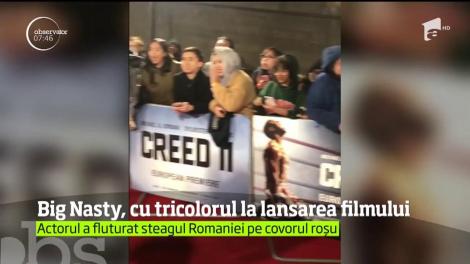 Actorul român Florin Munteanu, care joacă alături de Stalone la Hollywood, a venit cu tricolorul la premiera filmului "Creed 2"