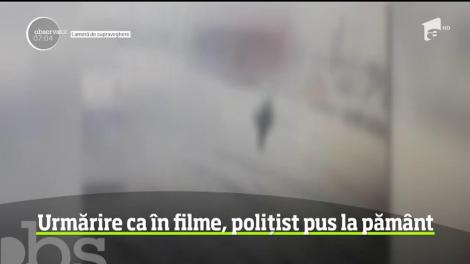 Urmărire ca în filme pe străzile din Dej, polițist pus la pământ