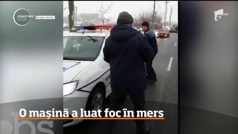 Panică într-o localitate din Mehedinţi! O mașină a luat foc în mers
