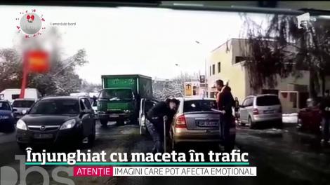 Scene şocante în plină stradă, în Giurgiu! Un bărbat a înjunghiat cu o macetă militară un şofer, în trafic